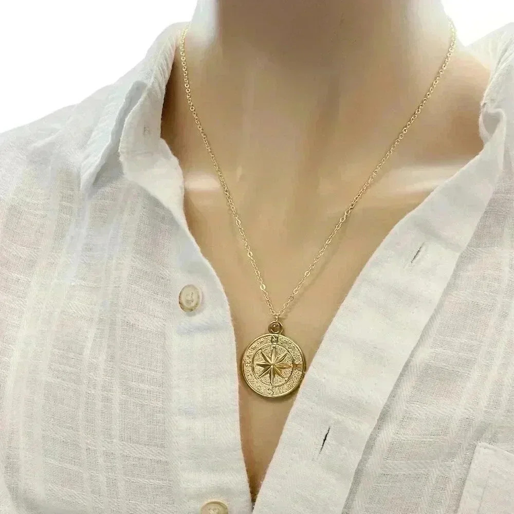 Gold coin compass necklace nautical jewelry made with love - Picture 7 of 9